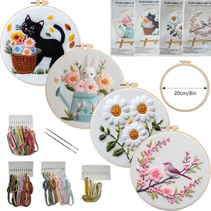 Beginner-Friendly DIY Animal Embroidery Kit - Cat, Bird, Rabbit & Floral Motifs, Faux Fur Mix Stitching Materials Set with English Stitch Guide for Home Decor Fashion Accessories