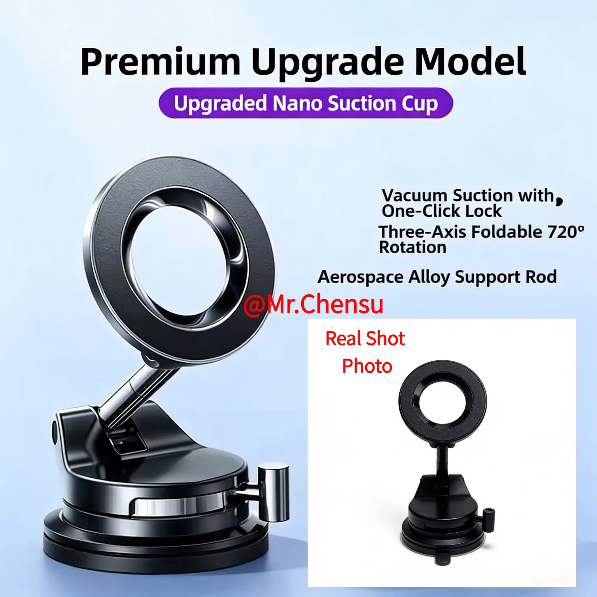 360° Rotatable Retractable Vacuum MagSafe Car Phone Holder: One-Step Lock Compact Stable Design, Universal Car Mount for iPhone 17-13 Pro Max/Garmin GPS, Ideal Car Interior Accessories Gifts for Jeep BMW Owners, Vacuum Magnetic Mount