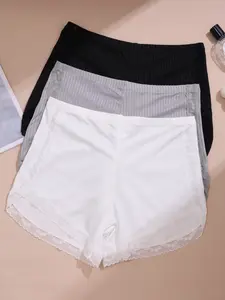 Women's Feminine Lace Trim Soft Comfy Panties Set, Breathable Fitted Underwear for Daily Wear, Comfortable Plain Solid Design, All Season Use, Casual Comfy Panty