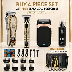 LQT Ultimate Barber Kit: 4in1 Professional Hair Clipper Set with Free Shear Set(11pcs), Hair Clipper,  Trimmer,  Shaver & Nose Hair Trimmer, Cordless with LED Display, Complete Accessories, Precision Blades -  Men’s Grooming Kit, Father's Day Gift