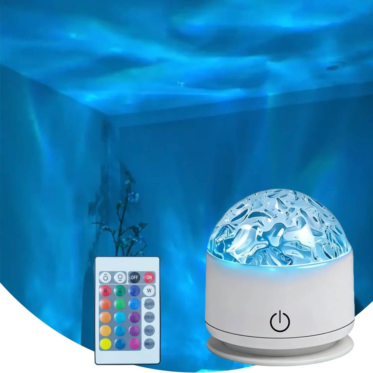 Aurora Ocean-Wave Water Ripple Projector Light, USB-Powered LED Ambient Lamp with Remote Control, 16-Color Dynamic Lighting, Customizable Decor for Bedroom, Living Room Walls