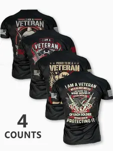 Men's Veteran Print Round Neck Tee, Regular Fit Casual Short Sleeve T-shirt for Summer, Men's Top for Daily Wear, Activewear T Shirt