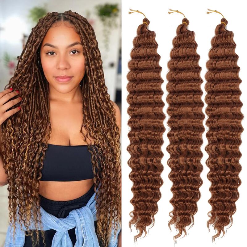 30 Inch Human Braiding Hair for Boho Braids, Deep Wave Bulk Knotless Braids Curly Bohemian Water Wave Braiding(#27, (3 No Weft Bundles/Pack))
