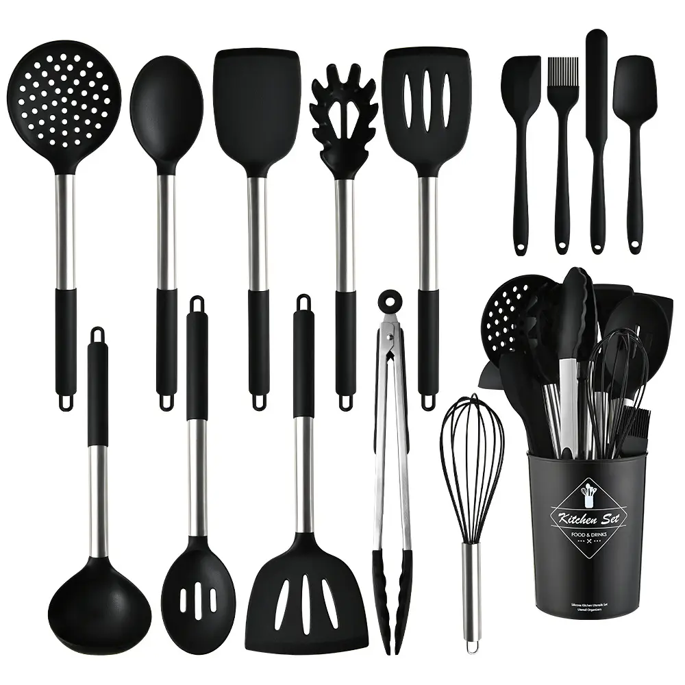 Kitchen Utensil Set (15pcs/set), Silicone Cooking Utensil with Storage Box Set, Portable Multifunctional Basting Brush & Utensil Holder, Kitchen Supplies, Durable Kitchenware, Kitchen Cooking Accessories