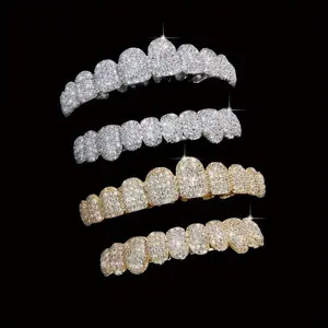 2Pcs/Gift Box Hip Hop Cubic Zirconia Teeth Grills 20 Teeth Top Bottom Grills Dental Mouth Punk Tooth Caps Halloween Cosplay Rapper Jewelry Oral
