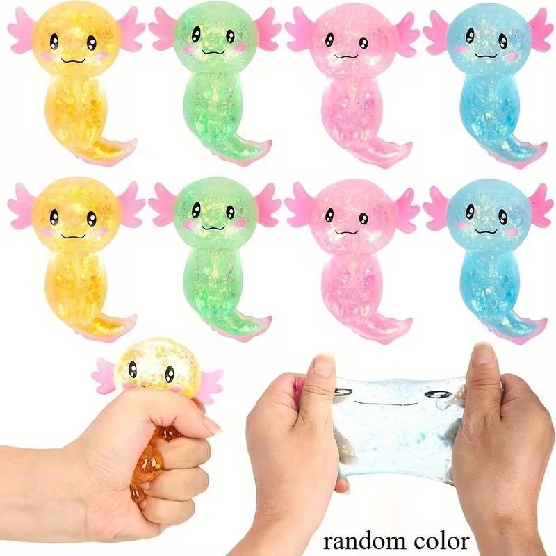 1pc Colorful Axolotl Toys - Cute Malt Sugar Filled Stretchy Squeeze Toys with 4 Unique Colors (Yellow, Blue, Green, Pink), Durable TPR Party Favors for Birthday Goodie Bag Stuffers, Party Favors, Playful Design, Detailed Design, Kawaii Squishies