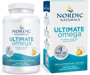 Nordic Naturals Ultimate Omega, Lemon Flavor - 180 Soft Gels - 1280 mg Omega-3 - High-Potency Fish Oil with EPA & DHA - Promotes Brain & Heart Health - Non-GMO - 90 Servings