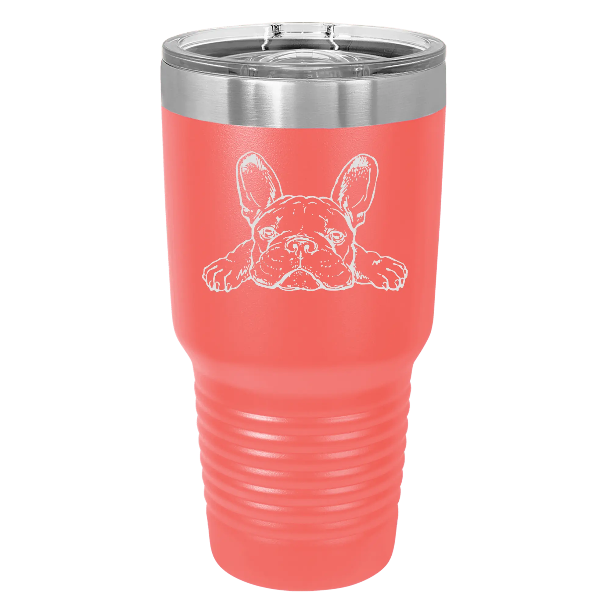 Stainless Steel French Bulldog Engraved Coffee Flask - Portable 20 or 30 oz Drinkware Cup - Multiple Color Options for Frenchie Lovers