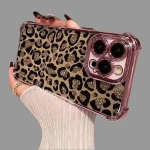 High-end shiny brown leopard print four-corner shockproof phone case Exquisite mobile suitable for Apple iPhone 14/15/16/17/13/12/11 Pro Max, 14/15/16 Plus, XR, XS, X/holiday best gift/phone cover gift/precise cutout/air pro max #   rhode magsafe lip hold