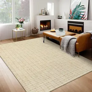 【GARVEE】- Washable Rug 5 x 7 Inches, Modern Plaid for Living Room, Non-Slip Back for Indoor Use, Soft Synthetic Wool for Bedroom, Low Pile Rug, no