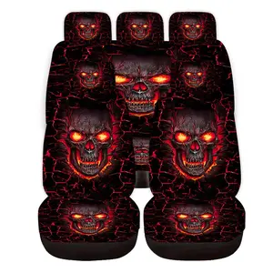 2 Front/5 Full Car Seat Covers, Skull Design, Thickened Print, Elastic Fabric, Fits Tesla Mdy, Small Cars, Suvs, Halloween, Christmas Gift