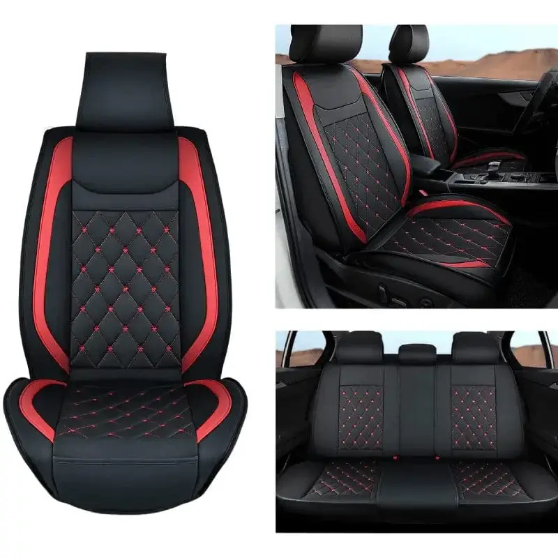 Nilight Hyundai Honda Accord Kia Civic Corolla Camry CRV RAV4 Fusion 5 Seat Covers (Full Set, Black Red)
