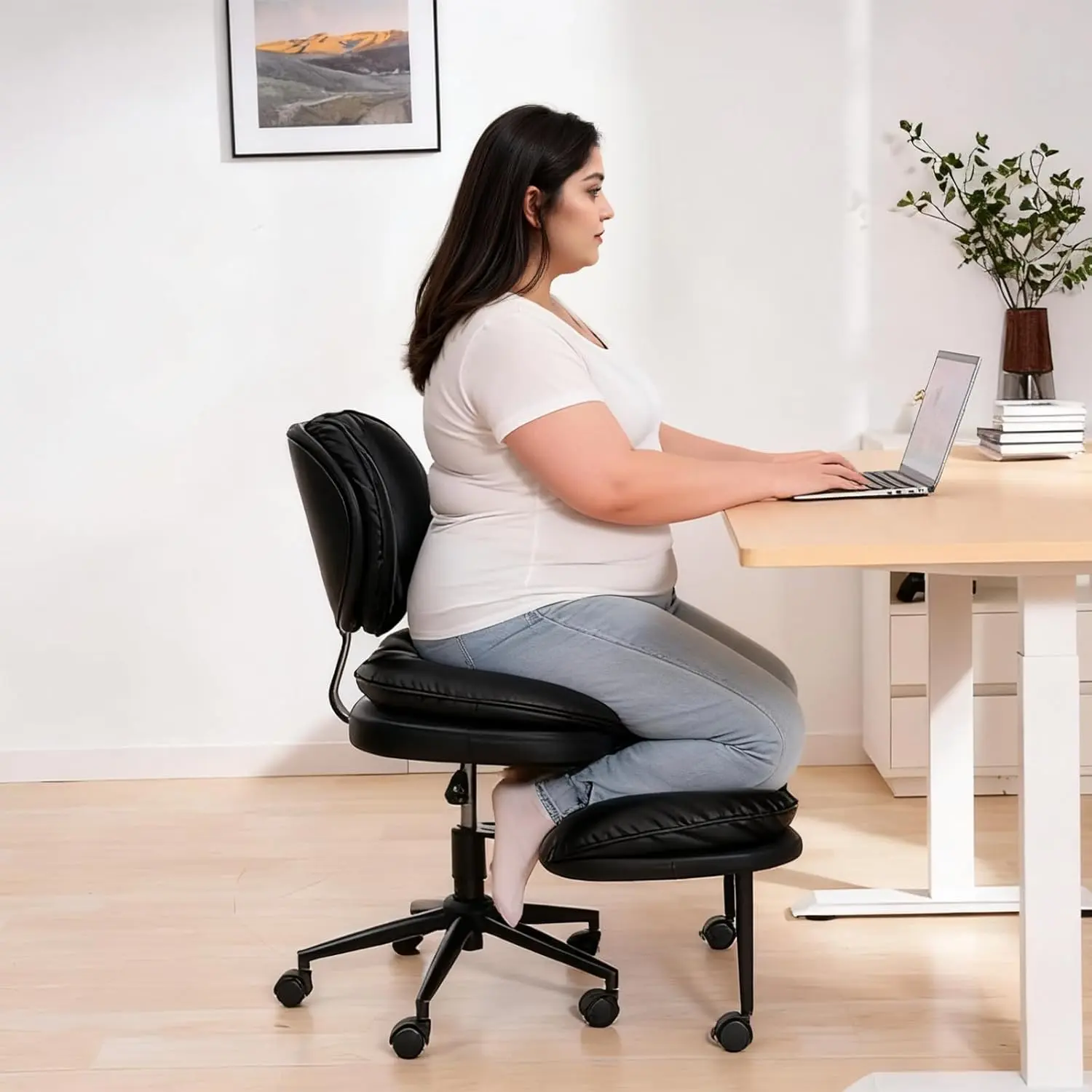 Extra-Wide Tall Cross-Legged Ergonomic Office Chair - Cloud-Soft PU Leather Deep Cushion, High-Resilience Foam, Flexible Rotating Durability Computer Desk Chair for Home Office, Cozy Gift for Loved Ones, Flash Sale Home Item, Computer Chair