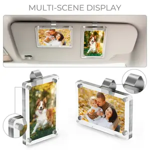 Magnetic Car Sun Visor Photo Clips Clear Acrylic Display Frames for Family Pet Photos Easy Clip Driver Gift Daily Use Set Vehicle