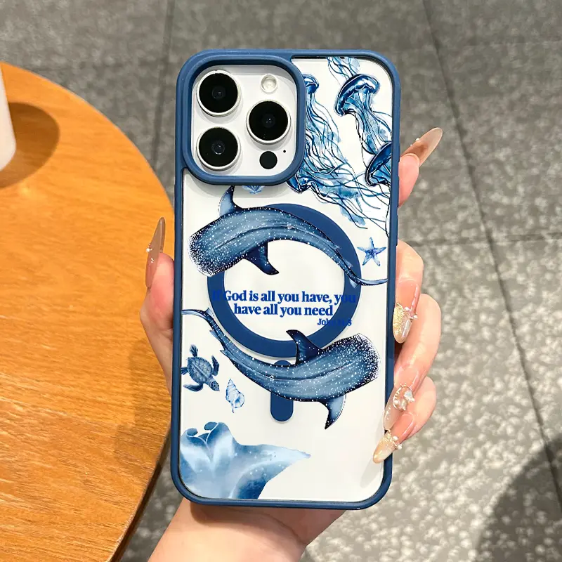 Magnetic TPU Protective Cellphone Case for iPhone 11/12/13/14/15/16/17 Pro Max, MagSafe-Ready Waterproof Marine Life Aesthetic Cover, Shockproof, Lightweight Ultra-Thin Accessories