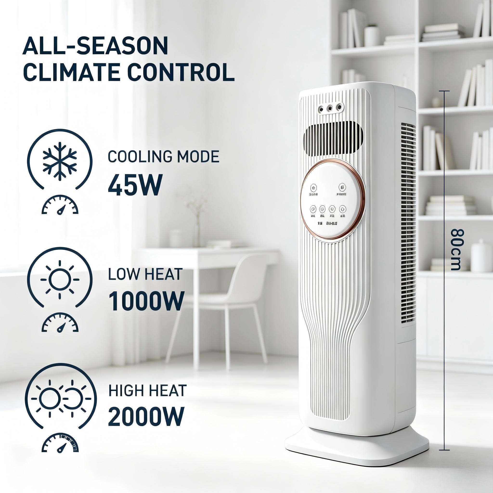 Bladeless 2-in-1 Fan & Heater – 3 Speeds, 2 Heat Modes, Remote Control, Quiet Operation, All Season Use – Perfect for Bedroom, Office, Small Spaces (28ft/s High Airflow)
