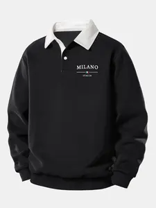 Men's Fall Winter Classic Letter Print Half Button Hoodie, Casual Outdoor Pullover Sweatshirt, Casual Fashion Sweatshirt, Casual Warm Sweatshirt, Fitted Style, Moderate Fabric Thickness, Letter Graphic Hoodie