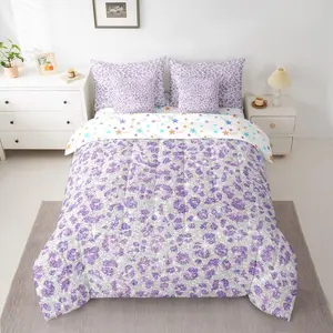 Light Purple Leopard Comforter Set 7 Pieces Cheetah Bedding Set Animal Print Bed in a Bag with Comforter,Sheets,Pillowcases,Cushion Covers Leopard Fur Print Bedroom Decor Safari