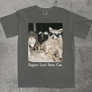 Support Local Street Cats Shirt, Funny Raccoon Skunk Possum T-Shirt, Retro Animal Lover Meme Tee, Vintage Style T-Shirt