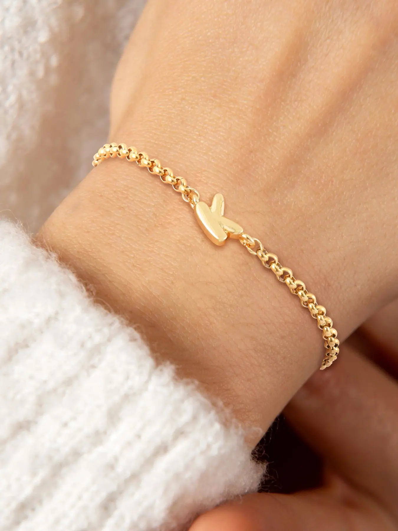 Women's Fashion Cute Stainless Steel Chain Bracelet, Elegant Trendy Jewelry Bracelet, Bubble Initial Letter Design, All Seasons Accessory