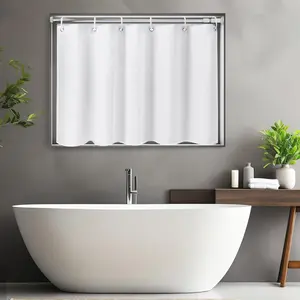 White Bathroom Window Curtain with Hooks, Narrow Short Fabric Privacy Waterproof Window Shower Curtain for Bathroom, Small Curtain for Bathroom Windows,Kitchen,Car,Rack,W40 x L36 Inch
