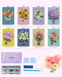 Foreveryoung Minigem Diamond Art Flowers Kits for Beginners, 8 Pcs Flower Resin Square Drill Diamond Painting Kits for Adults, 2-Hour Canvas Flower Small Diamond Art Kits for Adults (5x7 Inch)