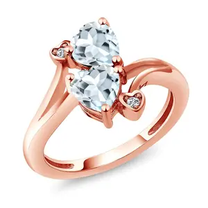Gem Stone King Double Heart Promise Ring for Women in 18K Rose Gold Plated Silver | 6MM Gemstone Birthstone with 1.5MM Lab Grown Diamond Accents | 2-Stone Fine Jewelry for Engagement Wedding Anniversary | Size 5-9