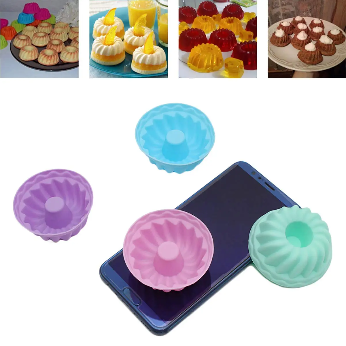 Silicone Donut Pans for Baking, 24Pcs Mini Bundt Pans Silicone Donut Molds, Nonstick Doughnut Muffin Pumpkin Cup Cupcake Mold Pan, Mini Fluted Tube Baking Molds