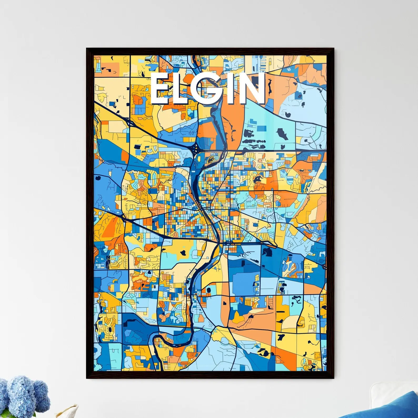Elgin Illinois Colorful Art Map Poster Unique Personalisable Wall Decor For Homes Gifts And Interior Design