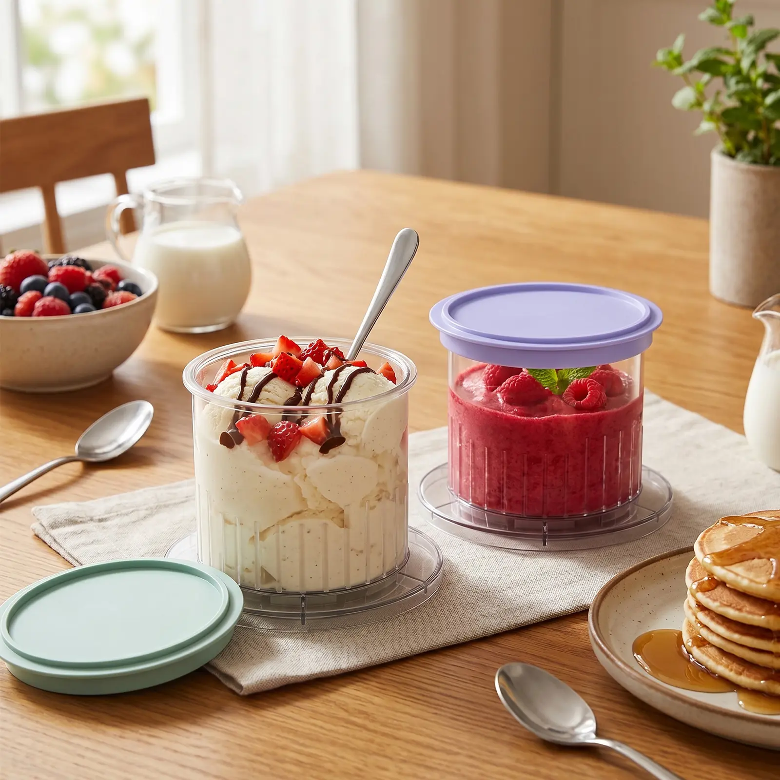 2-Pack Ice Cream Maker Dessert Cups with Lids, 5.25 Inch Freezer Bowls – Large Capacity Reusable Ice Cream Containers for Homemade Frozen Desserts, Smoothies & Sorbet