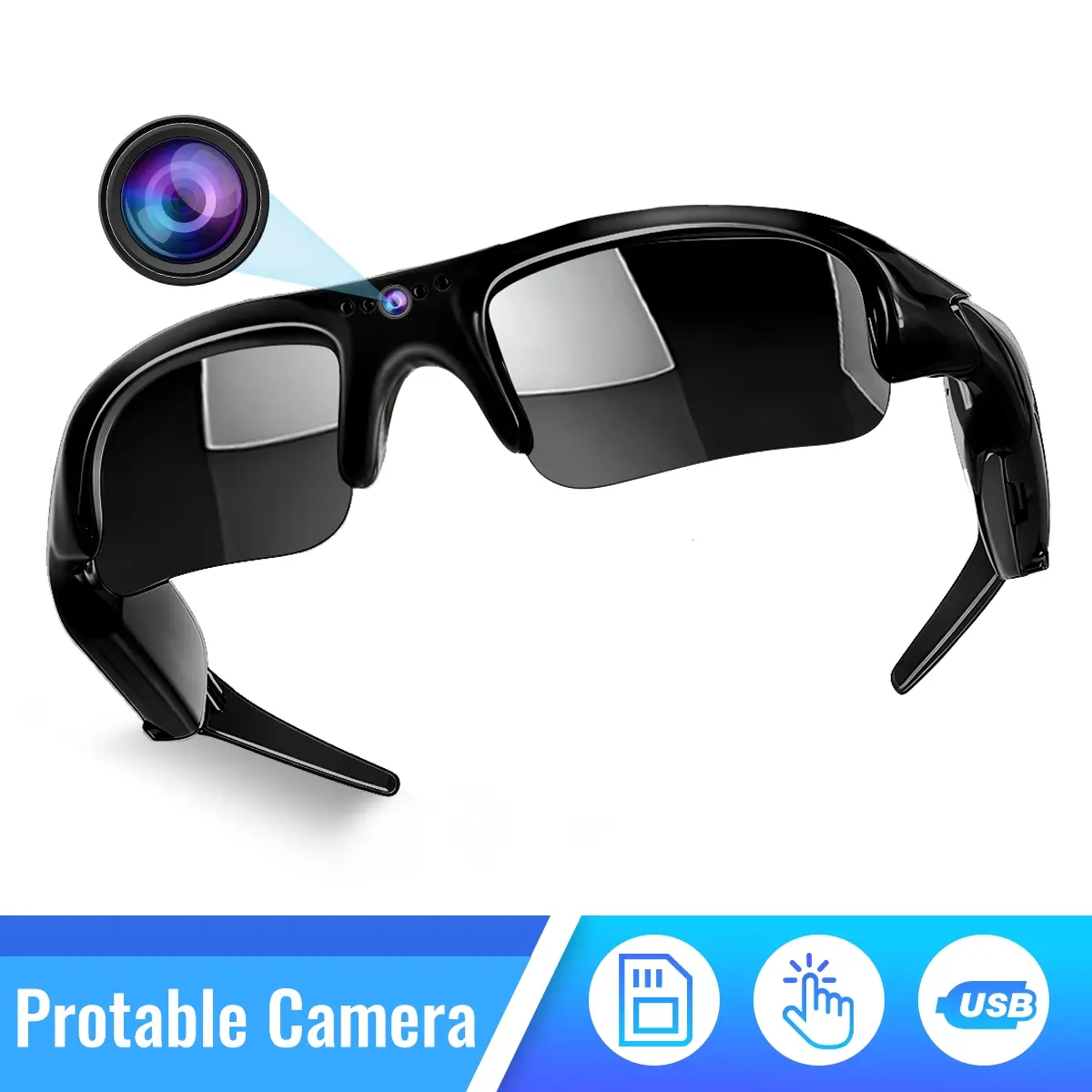 1080P HD Smart Camera Sunglasses with WiFi, Video Recording Glasses with UV Protection & Comfortable Wear, Wearable Smart Bike Glasses for Cycling Hiking Driving Outdoor Adventures, Wireless Smart Glasses, Sports Smart Glasses