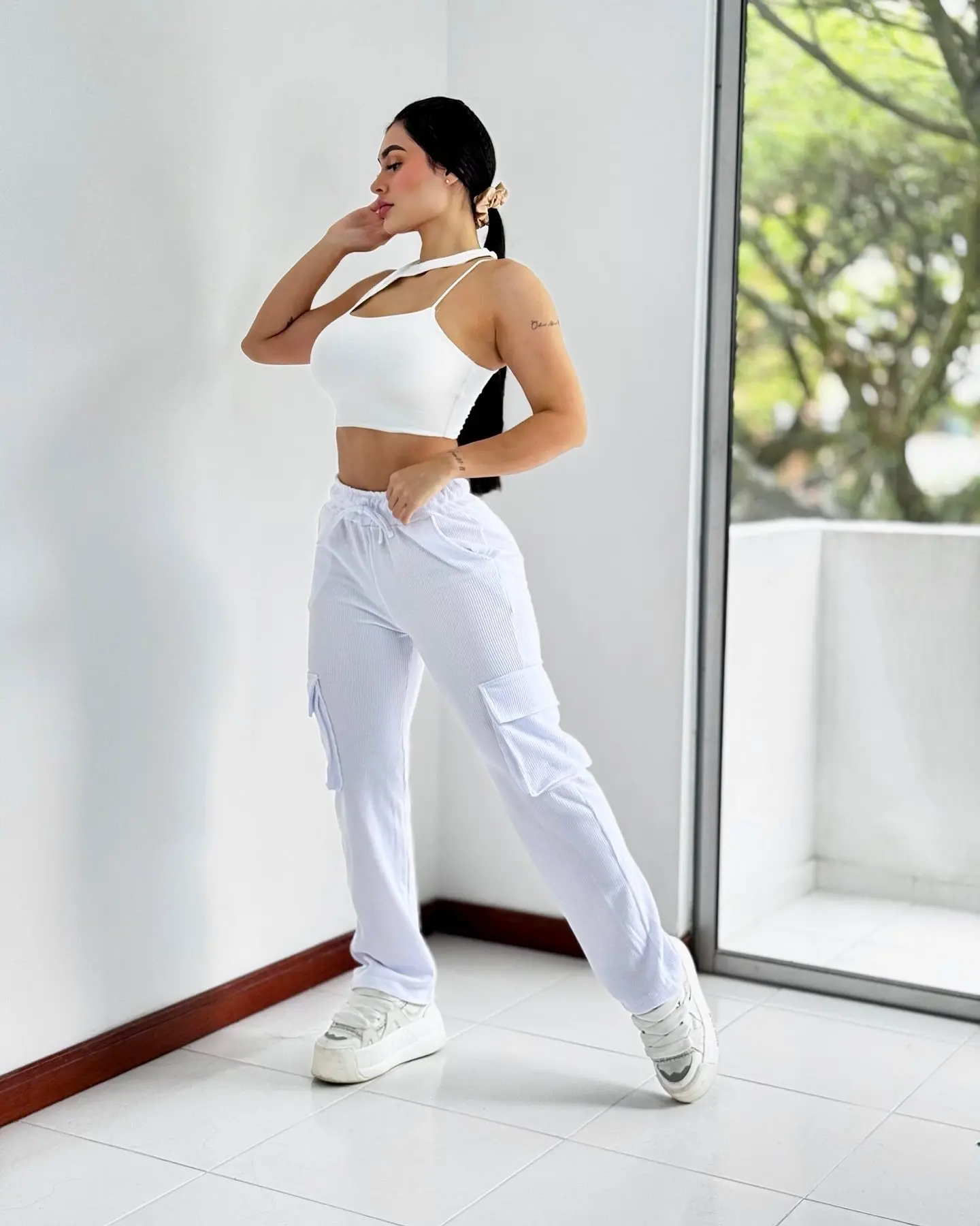 Paw Drazzel Boutique Women's High-Waisted, Straight-leg, Smooth Front Panel, Cargo Pants