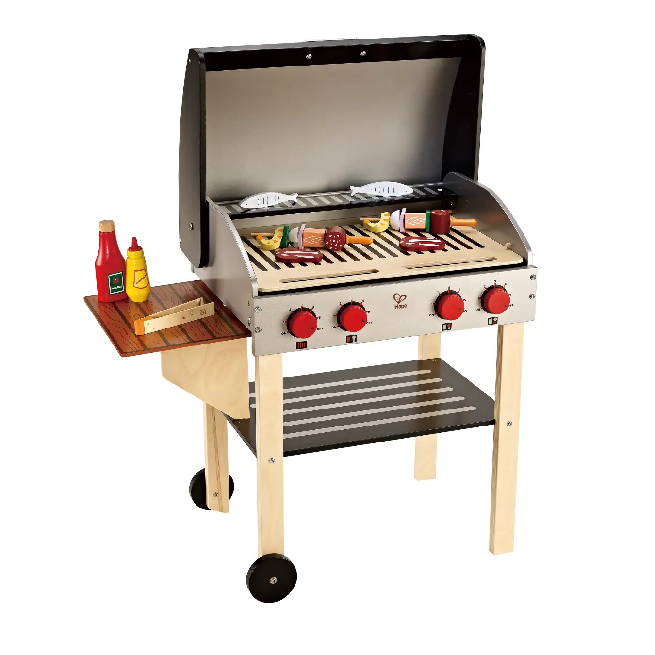 Hape Playfully Delicious Gourmet BBQ Grill Set with Shish Kabob Play Food Set for Kids 3 Years and Up, Play Kitchen Accessories, Kitchen Pretend Play Set