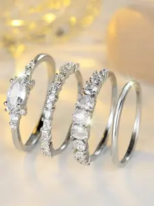 Geometric Rings Set for Women & Girls Zirconia Inlay Fashion Simple Design Engagement Ring Daily Wear Jewelry Accessory for All Seasons Stackable Rings