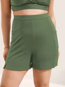 BLOOMCHIC Plus Size High Rise Pocket Split Side Swim Bottoms - Nylon Blend, Skinny Cut, Tammy Control, Summer Turn-Up, Resort Look, 2026 Mother's Day Pick, Swimwear Shorts, Shorts [M-6X] 2026 Summer Vibes Swim Trunks Swimweek