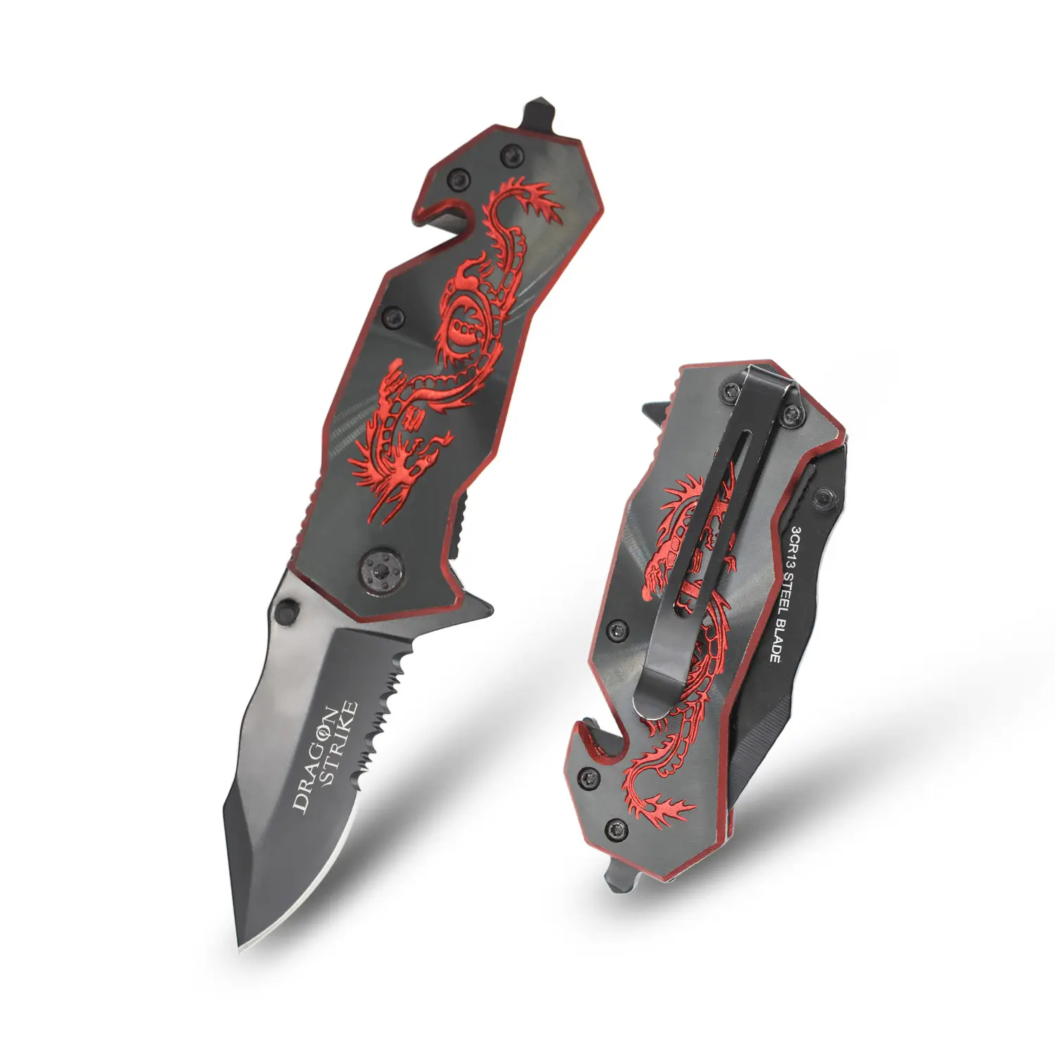 Compact Dragon EDC Spring Assist Knife | Mini Tactical EDC Rescue Blade w/ Glass Breaker & Seatbelt Cutter