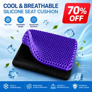 Breathable Gel Seat Cushion with Non-Slip Cover Ergonomic Double Thick Honeycomb Cooling Chair Pad for Office Car Gaming Chair Back and Tailbone Support