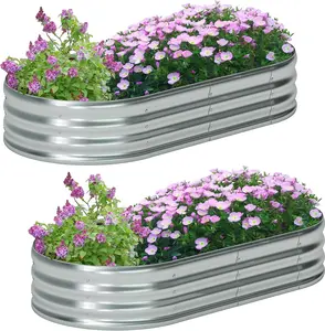 2 Pack Galvanized Raised Garden Bed Metal Oval Raised Garden Beds Outdoor Planter Box for Vegetables (6x3x1FT, )