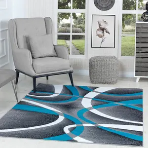 Modern Area Rug 5x7 Turquoise Swirls Carpet Bedroom Living Room Contemporary Dining Accent