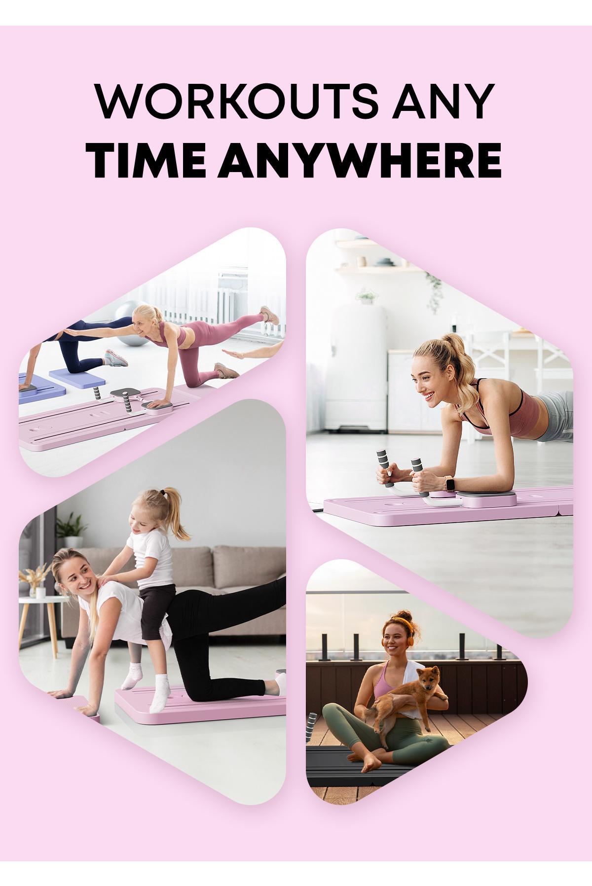 4.0 New Upgrade ZENROUS Pilates Board with Pilates Bar, Multi-functional Ab Exercise Board, Foldable Home Pilates Reformer, Maximum Load 300 lbs Fitness Board with Kneeling Pad and Timer, Abs Workout Equipment for Abdominal