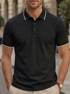 Men's Fashion Casual Business Golf Polo Shirt, Pure Color Collar Trendy, Soft Skin-Friendly Fabric, Outdoor Sports Indoor Parties