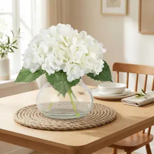 White Fake Flowers, Artificial Hydrangea Flowers with Vase & Fake Water, Silk Faux Flower Arrangements for Coffee Table Decor, Bathroom Plant Decor, Centerpiece Table Decorations