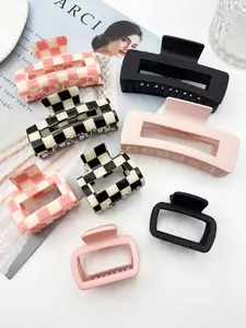 Checkerboard Pattern Hair Claws, Casual Versatile Hair Accessories for Women, Minimalist Headwear Suitable for Thick Hair, Fashion Hair Accessories for Party, Daily Clothing Decor, V Shaped Clip