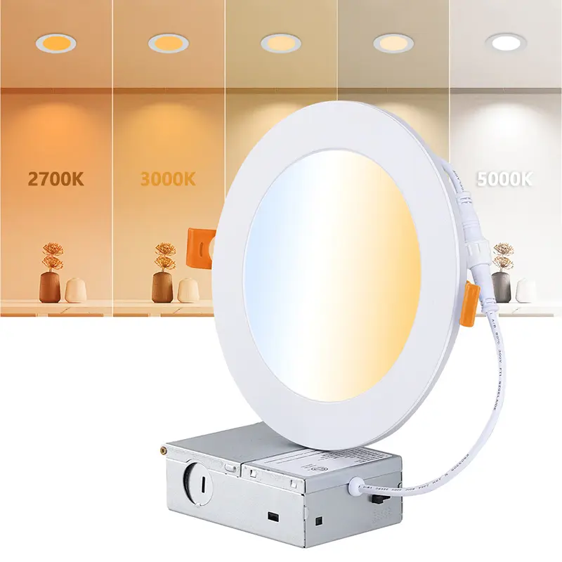 Comiled 48 Pack 4/6/8 Inch 5CCT Ultra-Thin LED Recessed Ceiling Light with Junction Box, High Brightness, Dimmable Canless Wafer Downlight, 120V, ETL&FCC