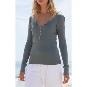 John Galt Women's Green Zelly Ribbed Long Sleeve Top