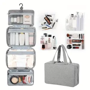 Business travel portable four-fold toiletry bag cosmetic bag storage bag, small and portable multi-functional toiletry bag, waterproof toiletry bag with hook, shaving bag, suitable for cosmetics, accessories, shampoo, full-size container