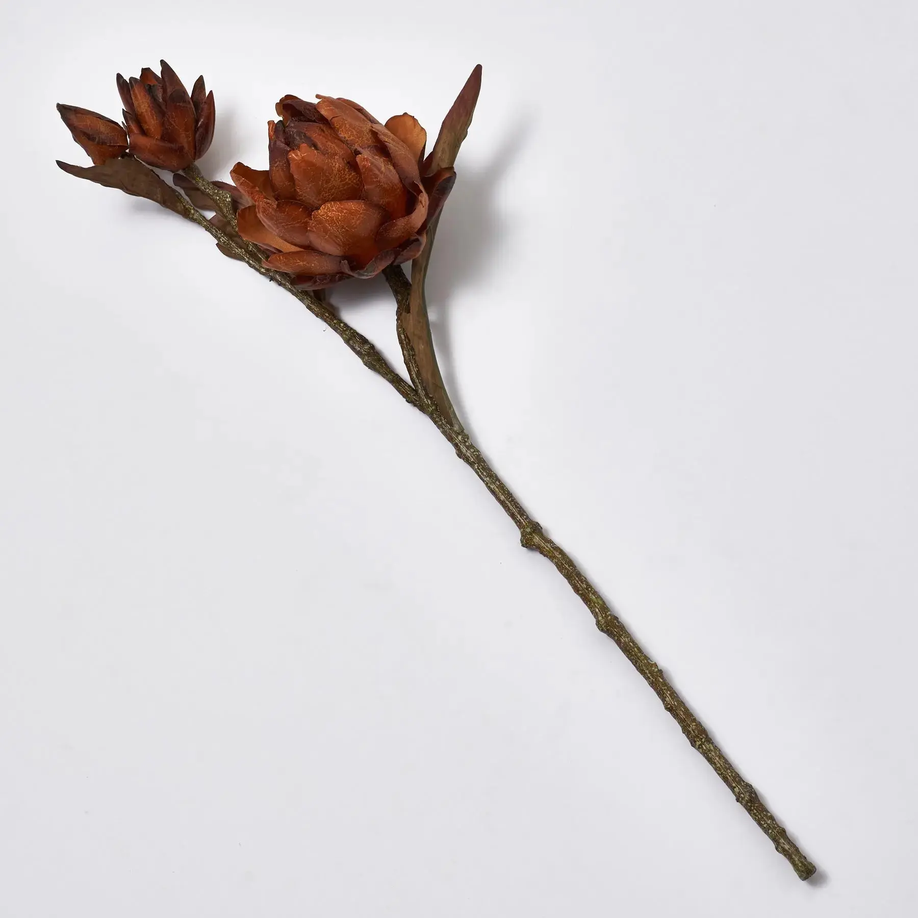 26" Large Rustic Brown Faux Dried-Look Open Artichoke & Bud Branch Spray, Decorative Home Decor Flowers & Plants