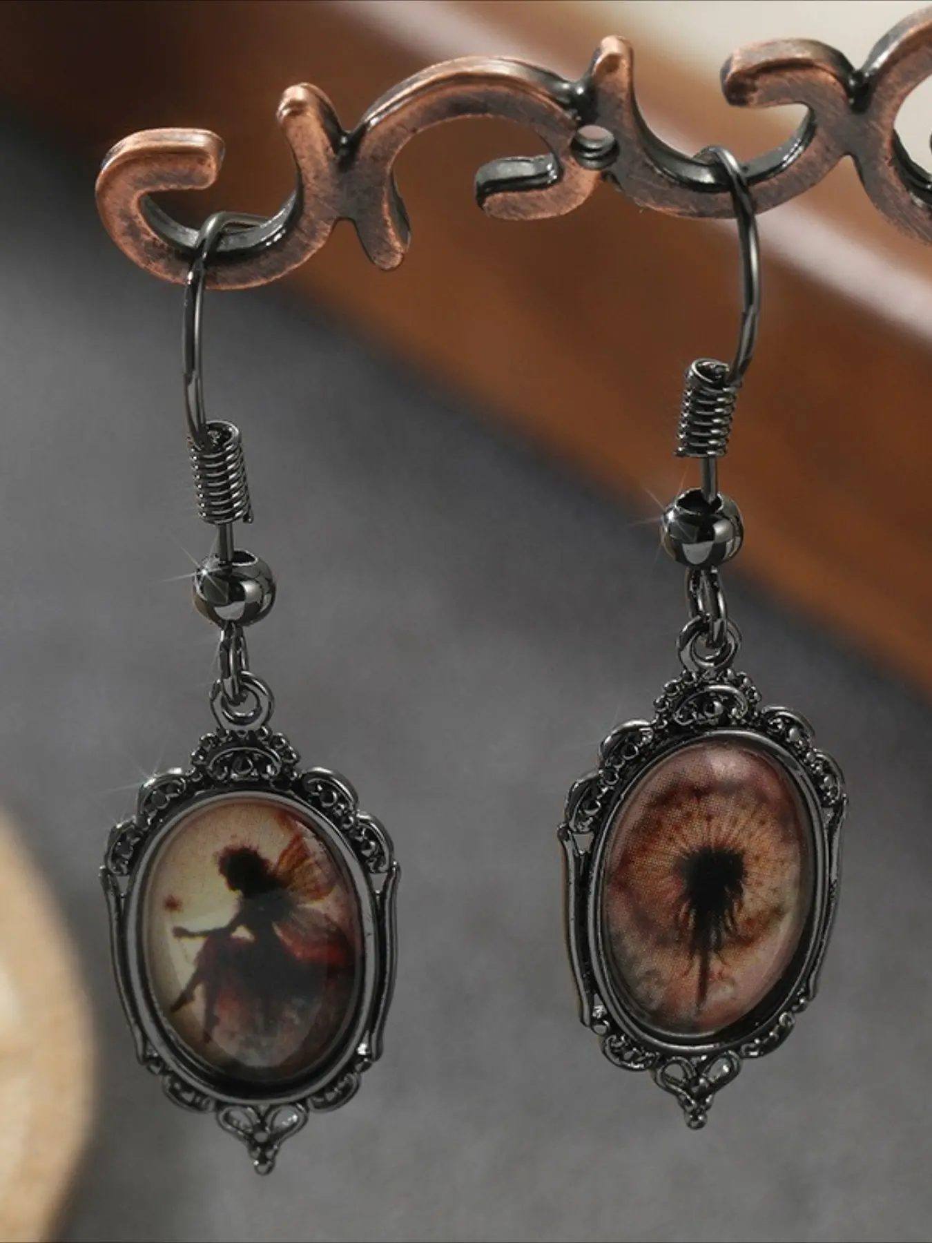Gothic Retro Oval Women's Earrings, Black Fairy Dandelion Pendant, Multifunctional Personalized Earrings, Witchy Jewelry, Dangling Earrings