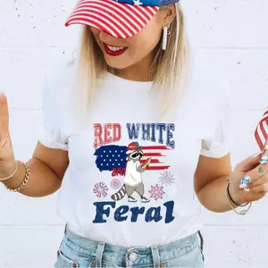 Feral Fourth Of July Shirt,Red White And Feral TShirt,Sarcastic Raccoon Shirt,Patriotic Graphic Tee,Gift For Raccoon Lover,Gift For Her July Casual Daily Wear Tee For Men & Women, Apparel Made In The USA