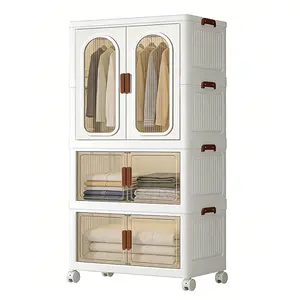 60cm-2/3/4 layers Large foldable storage box with wheels and lid, stackable storage box, front folding wardrobe storage and storage space, white,love gift,giftsetswomen,funky home decor,girly bedroom decor